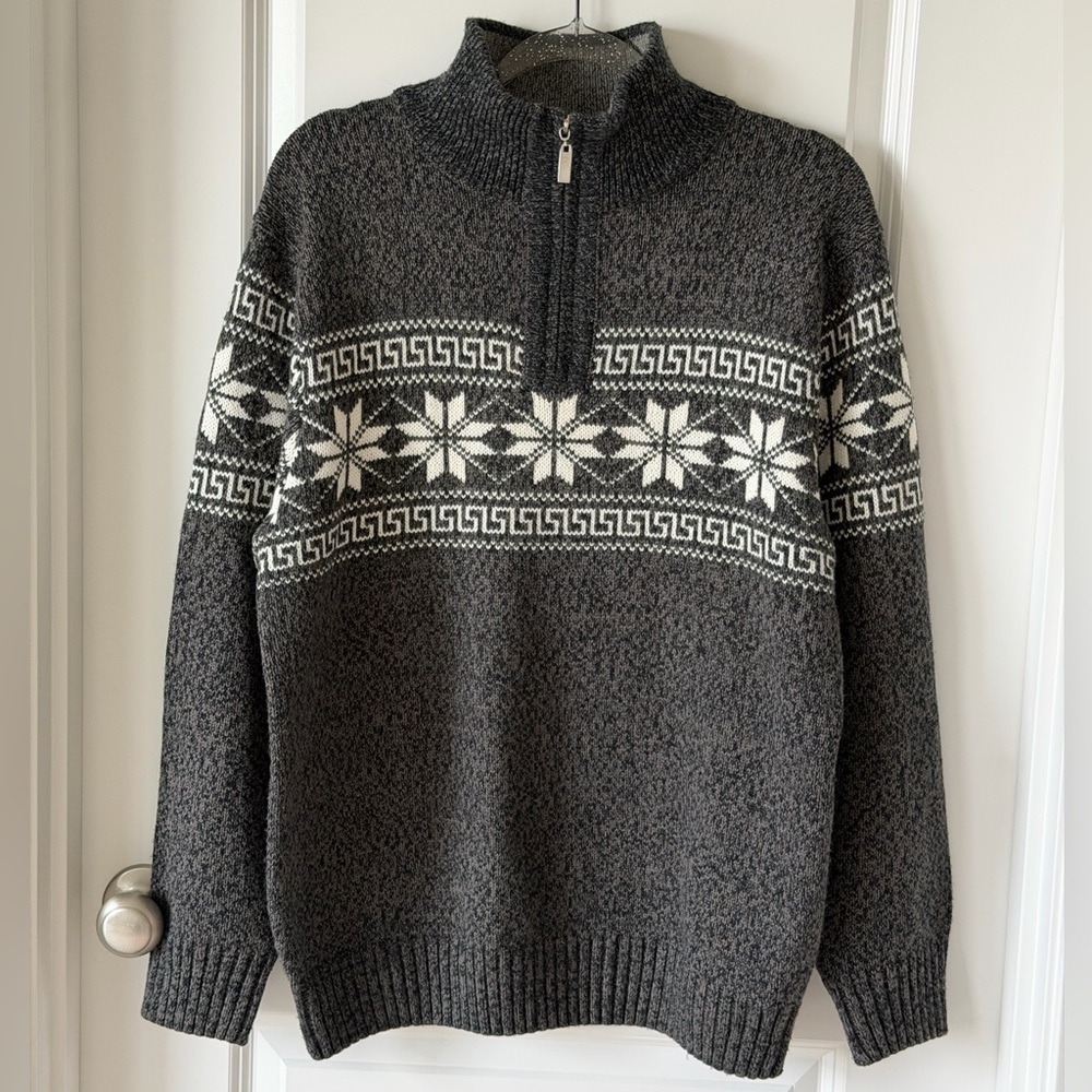 Polo Ralph Lauren Vintage Wool Fair Isle Snowflake Half-Zip Mock Neck Sweater-XL